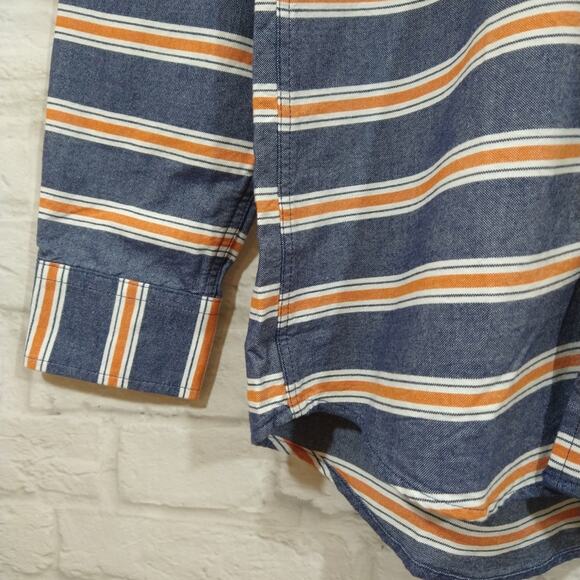 L Amazon Essentials Men Blue Striped Long Sleeve Button Up Oxford Shirt NWT XS - Picture 5 of 8